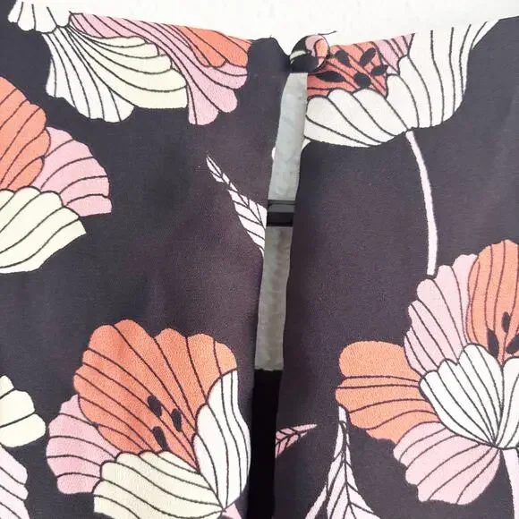 Who What Wear Dress Size L Black w/ Pink Cream Orange Floral Pattern Bell Sleeve - Picture 6 of 12